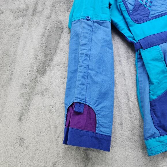 Vintage Jacket Womens M Pink Blue Nepal Reversible Packable Patchwork Belted - Picture 2 of 16